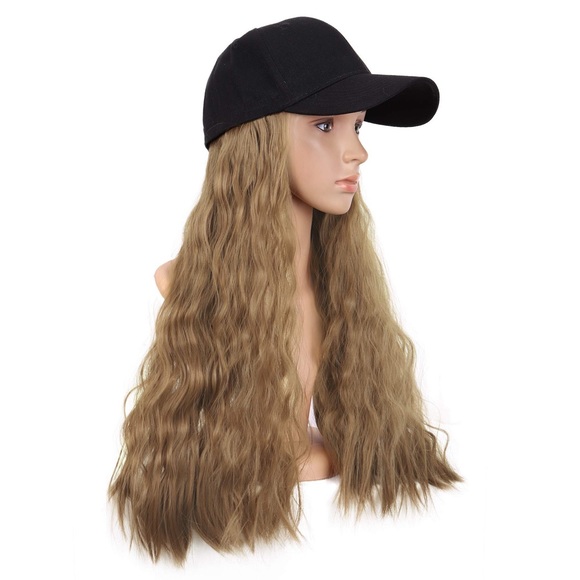 24 Inch Long Curly Synthetic Hair Extension Adjustable Baseball Hat Wig (Brown) - Picture 2 of 4